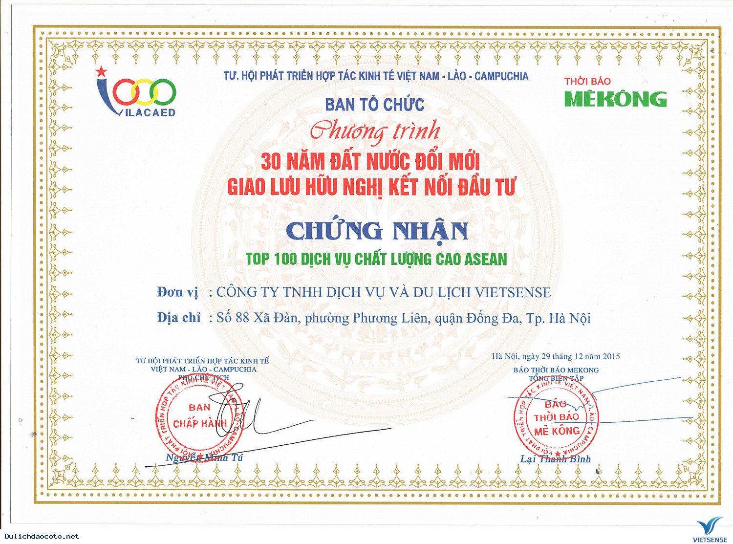 VIETSENSE TRAVEL ĐÓN NHẬN VINH DANH  TOP 100 SẢN PHẨM - DỊCH VỤ CHẤT LƯỢNG CAO ASEAN - Ảnh 1